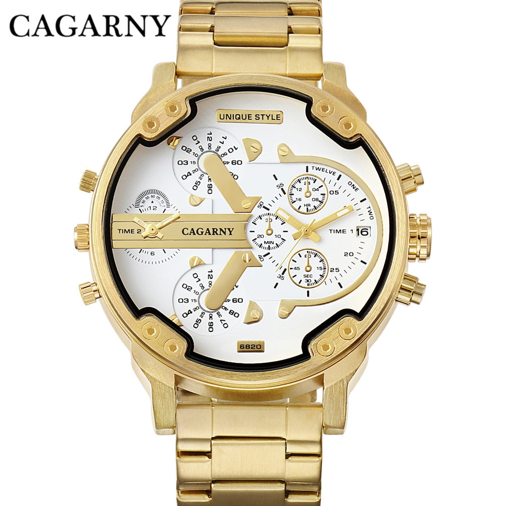 Montre classique à grand cadran pour hommes doubles horloges.