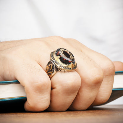 Bague hommes en argent 925 original avec la pierre onyx aqeq.