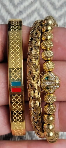 Bracelet de tressage de luxe fait à la main pour hommes, Pave CZ, tête de léopard.