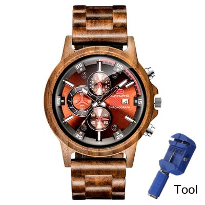 Montre en bois de luxe multifonction pour hommes,affichage de la date.