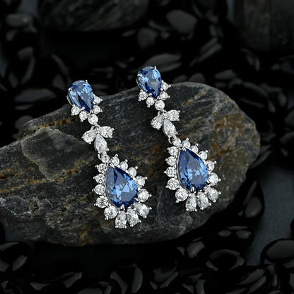 Boucles d'oreilles goutte d'eau saphir en Argent 100% pour femmes.