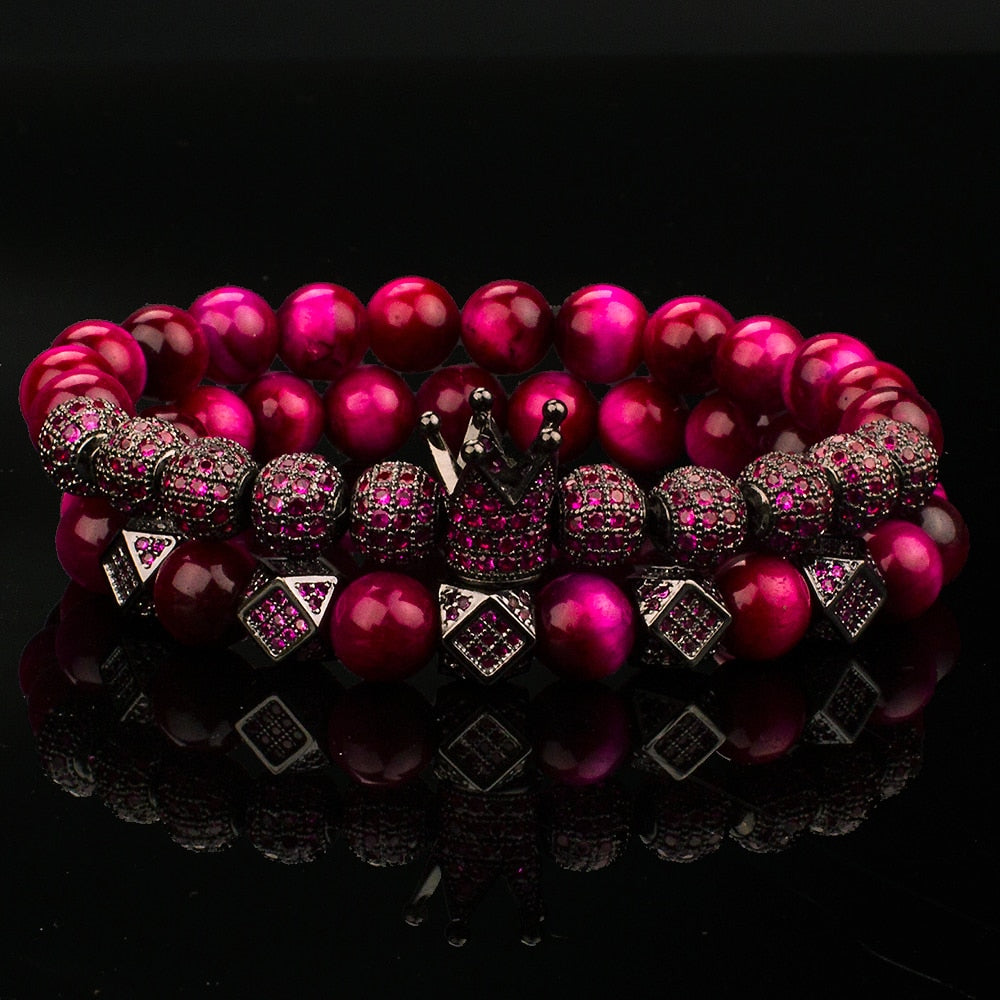 Bracelets en œil de tigre naturel pour hommes et femmes ensemble de 2 pièces.
