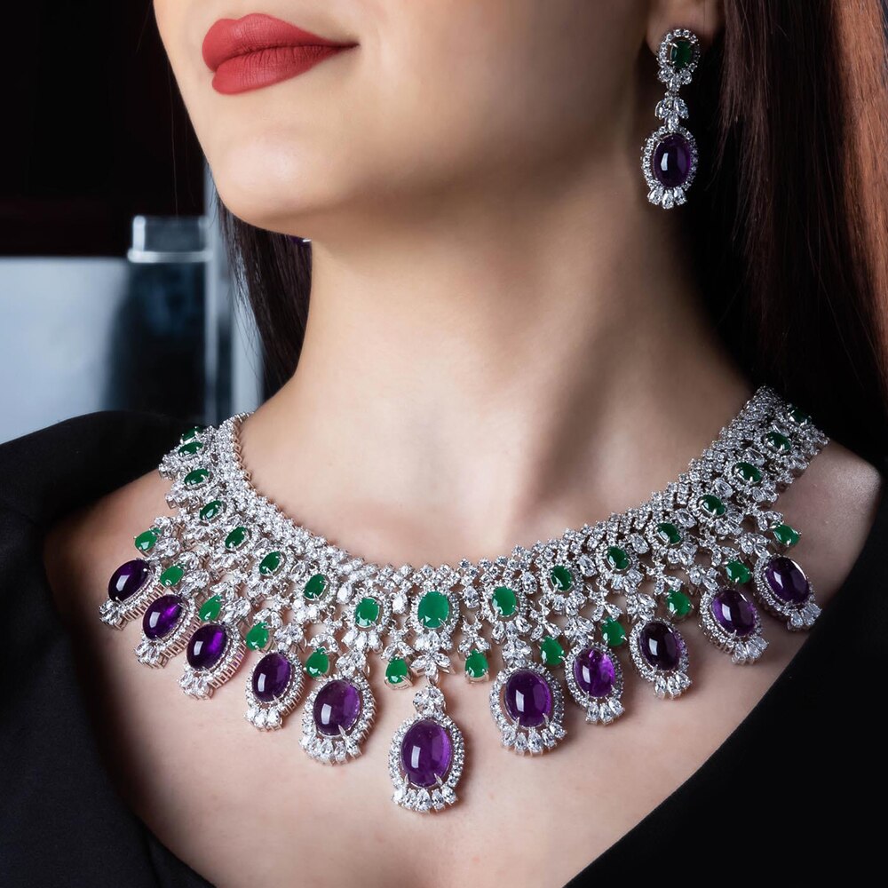 Ensemble de bijoux de luxe élégantes pour femmes en zircon CZ.