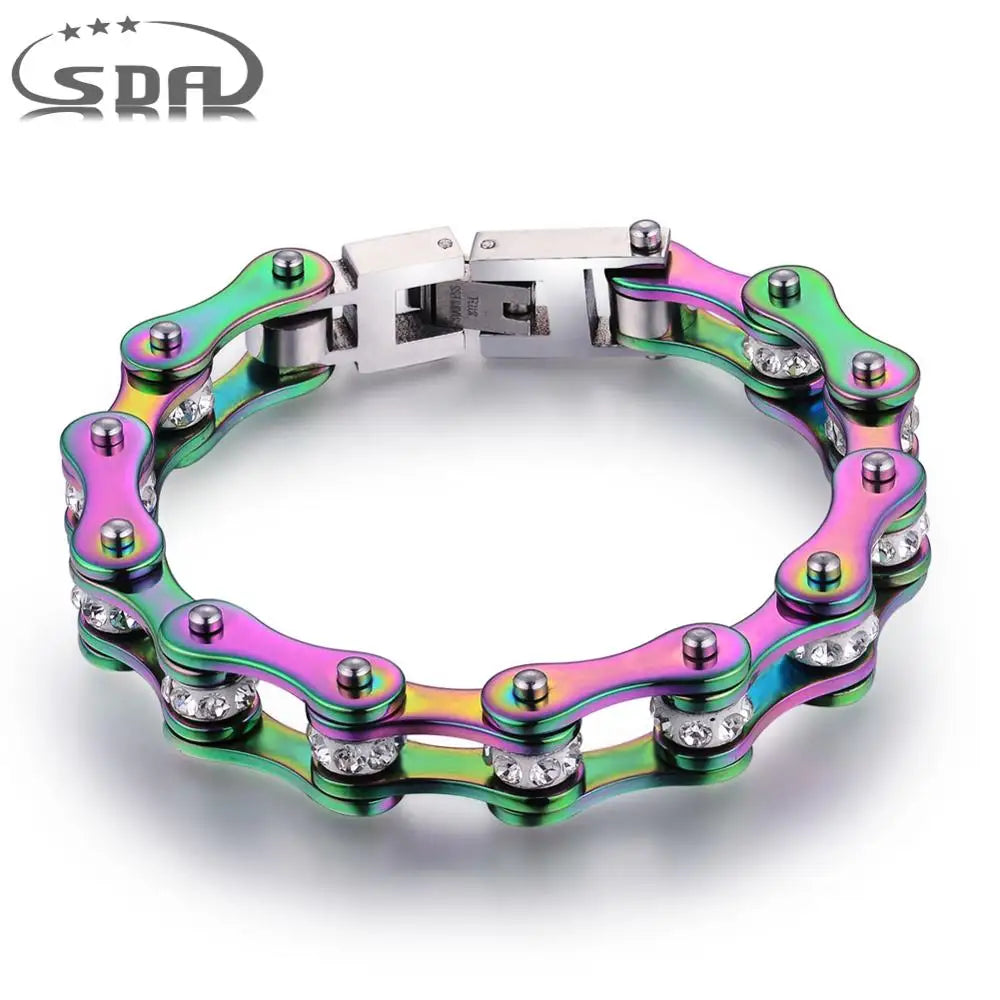 Bracelets de motard arc-en-ciel en acier inoxydable homme et femme.