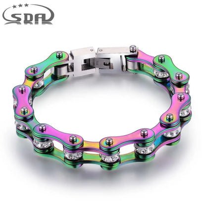Bracelets de motard arc-en-ciel en acier inoxydable homme et femme.
