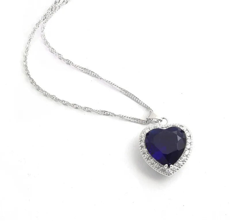 Collier pendentif coeur saphir diamant pour femmes véritable argent 925