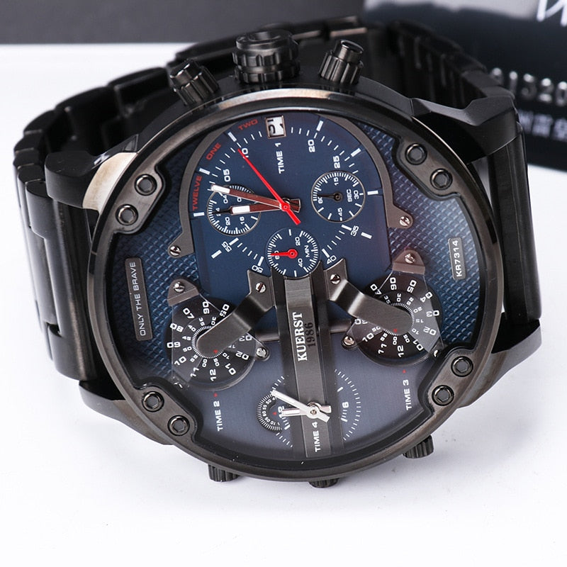 Montre luxe élégante pour hommes ronde bracelet en acier inoxydable.