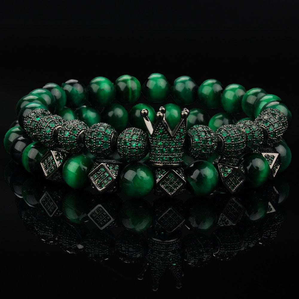 Bracelets en œil de tigre naturel pour hommes et femmes ensemble de 2 pièces.