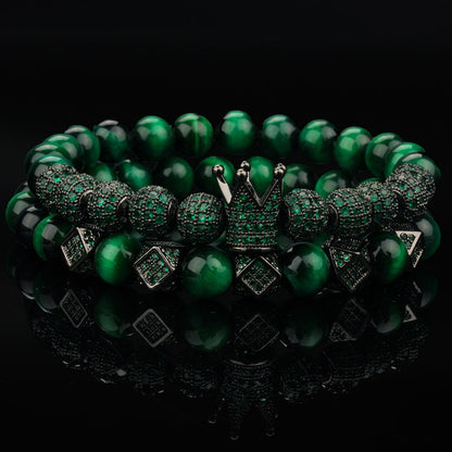 Bracelets en œil de tigre naturel pour hommes et femmes ensemble de 2 pièces.