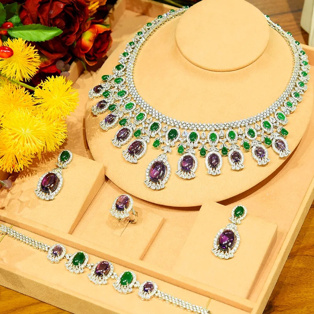 Ensemble de bijoux de luxe élégantes pour femmes en zircon CZ.