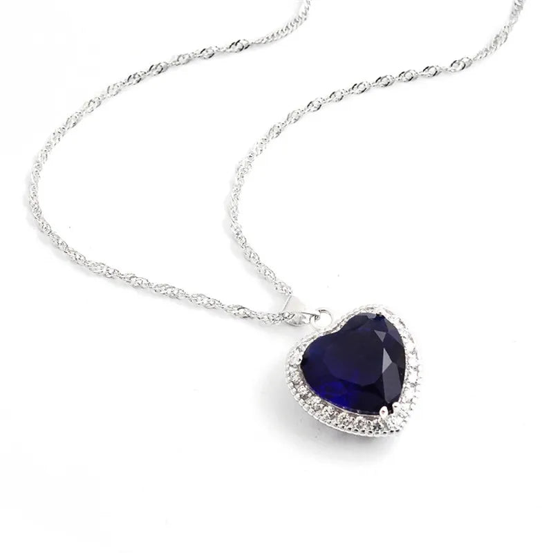 Collier pendentif coeur saphir diamant pour femmes véritable argent 925