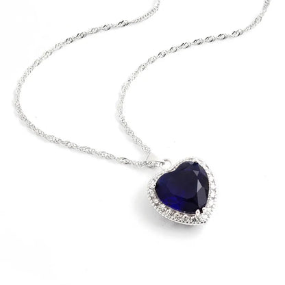 Collier pendentif coeur saphir diamant pour femmes véritable argent 925