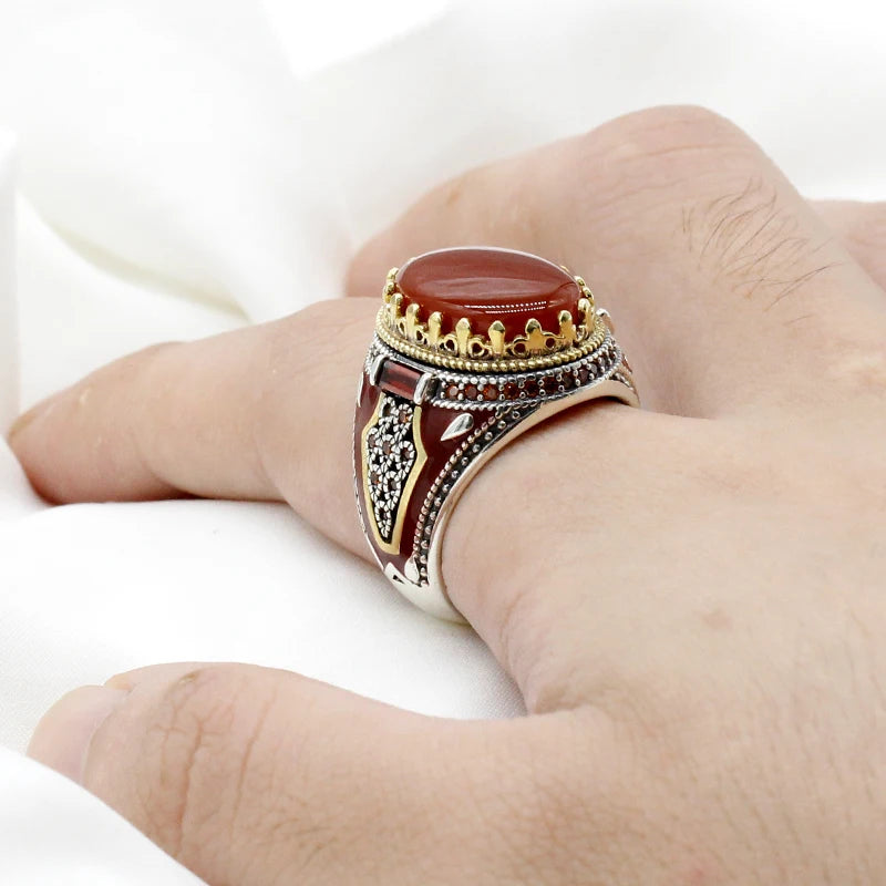 Bague homme argent 925 avec pierre Agate .