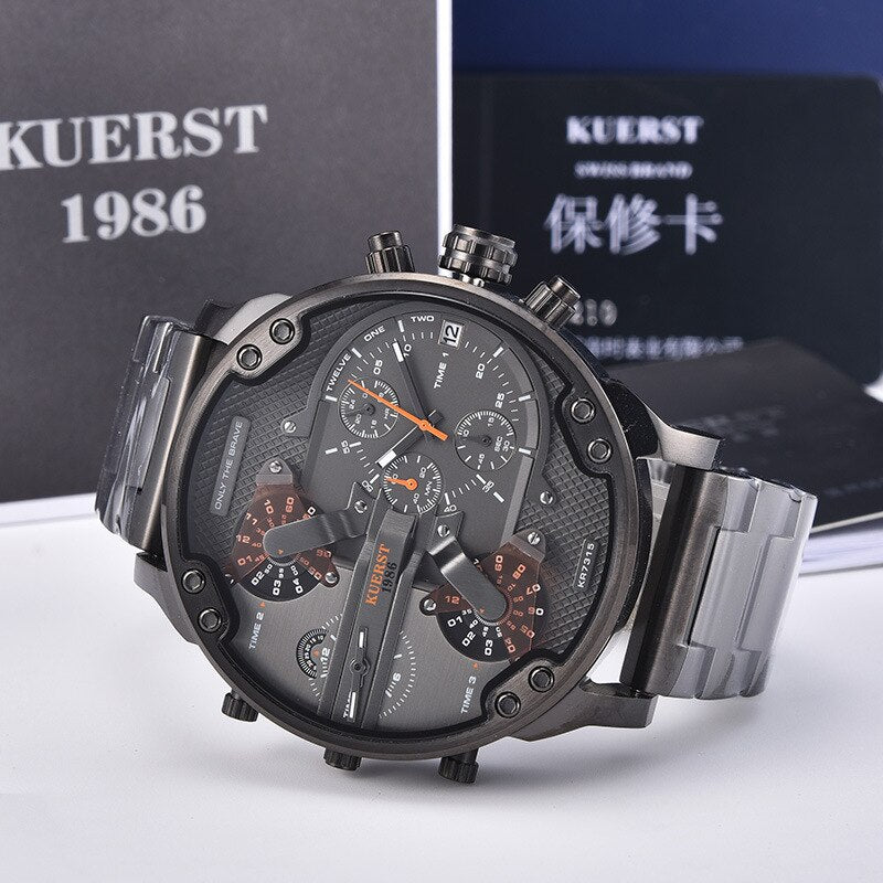 Montre luxe élégante pour hommes ronde bracelet en acier inoxydable.