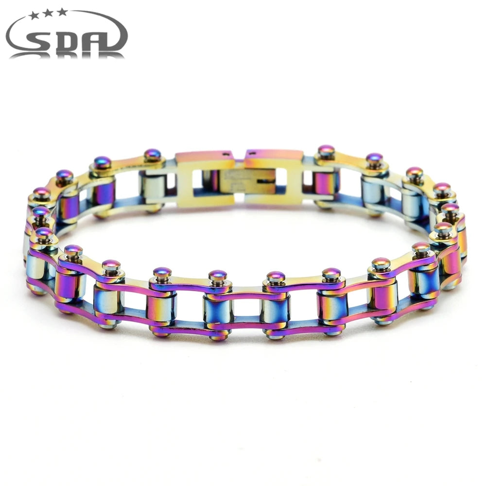 Bracelets de motard arc-en-ciel en acier inoxydable homme et femme.