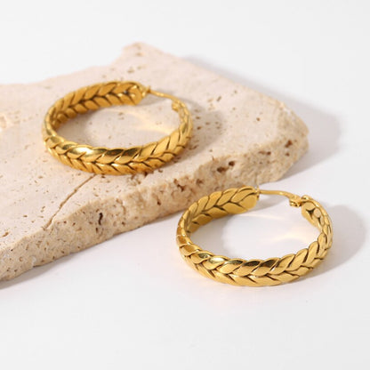 Boucles d'oreilles créoles en acier inoxydable pour femme, bijoux fins, forme d'oreille de blé, cercle entrelacé.