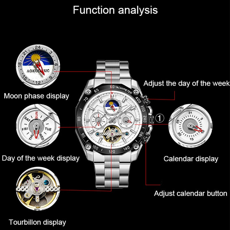 Montre mécanique automatique pour hommes remontage automatique.