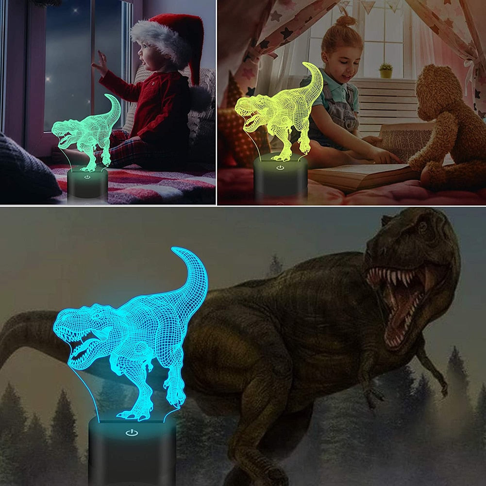Lampe LED 3D série dinosaures, veilleuse avec télécommande.