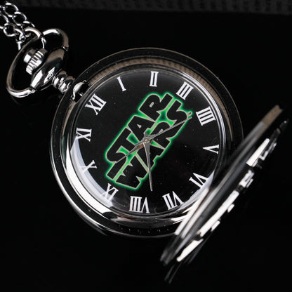 Montre de poche à quartz noire sculptée creuse collier classique.