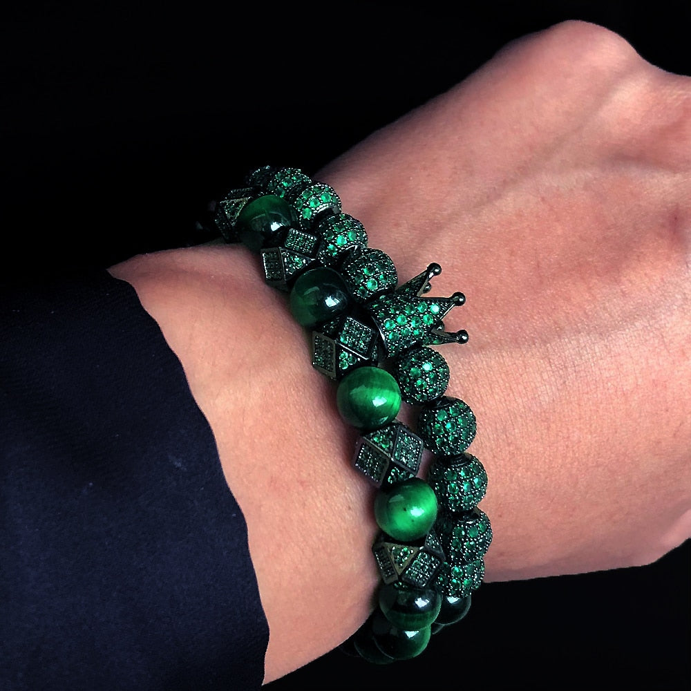 Bracelets en œil de tigre naturel pour hommes et femmes ensemble de 2 pièces.