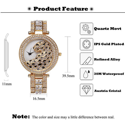 Montre tigre luxe élégante pour femmes étanche antichoc dorée.