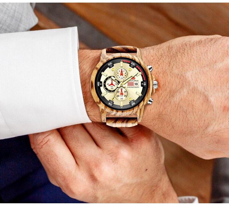 Montre en bois de luxe multifonction pour hommes,affichage de la date.