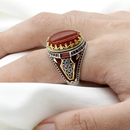 Bague homme argent 925 avec pierre Agate .