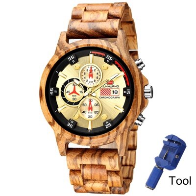 Montre en bois de luxe multifonction pour hommes,affichage de la date.