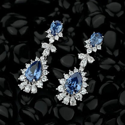 Boucles d'oreilles goutte d'eau saphir en Argent 100% pour femmes.