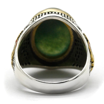 Bague homme argent 925 élégante avec pierre d'agate verte.