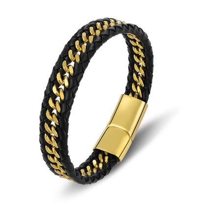 Bracelet en cuir véritable pour hommes,tissée,bracelets magnétiques en acier inoxydable.
