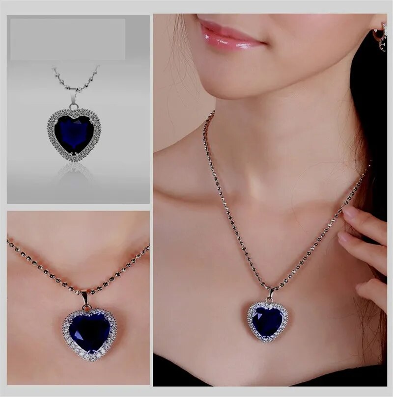 Collier pendentif coeur saphir diamant pour femmes véritable argent 925