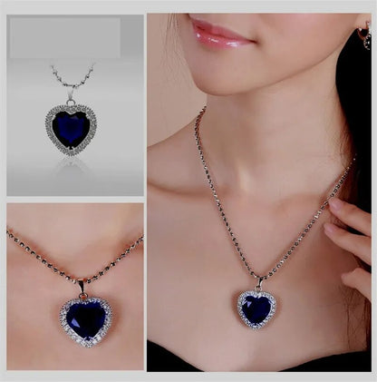 Collier pendentif coeur saphir diamant pour femmes véritable argent 925
