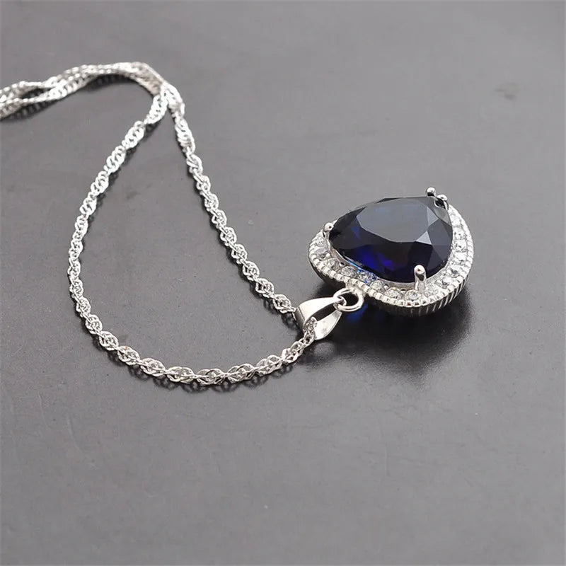 Collier pendentif coeur saphir diamant pour femmes véritable argent 925