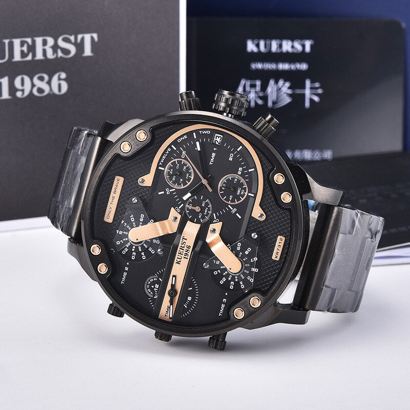 Montre luxe élégante pour hommes ronde bracelet en acier inoxydable.