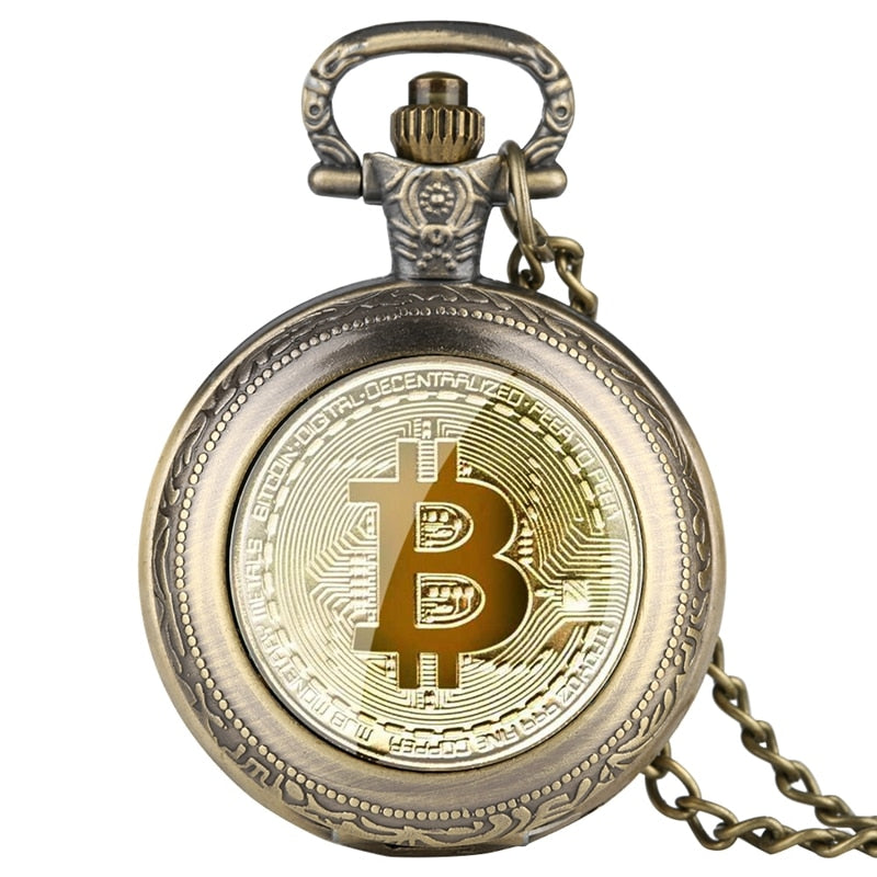 Montre de poche à quartz rétro plaquée fongique Bitcoin.
