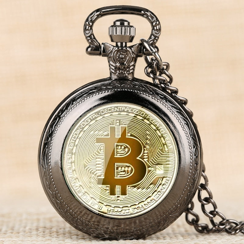 Montre de poche à quartz rétro plaquée fongique Bitcoin.