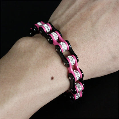 Bracelet élégant chaîne de vélo rose en acier inoxydable.
