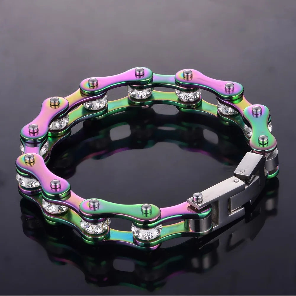Bracelets de motard arc-en-ciel en acier inoxydable homme et femme.