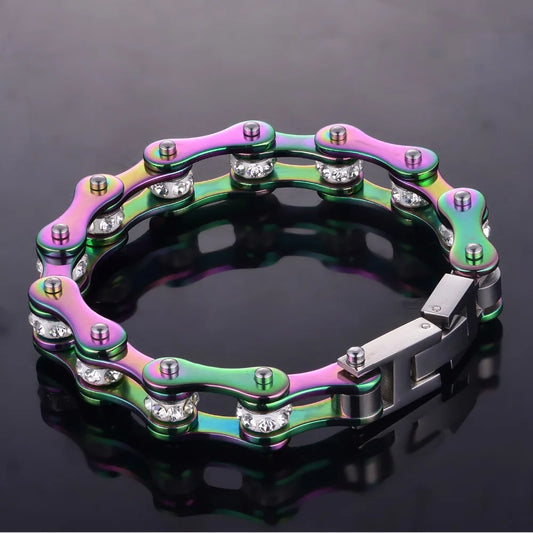 Bracelets de motard arc-en-ciel en acier inoxydable homme et femme.