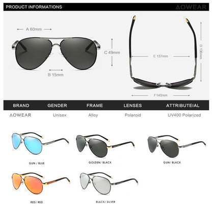 Lunettes de soleil d'aviation pour hommes luxe.