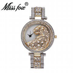 Montre tigre luxe élégante pour femmes étanche antichoc dorée.