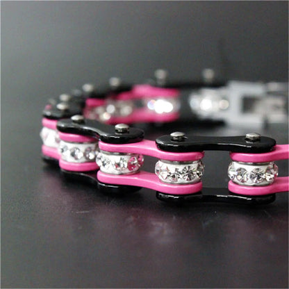 Bracelet élégant chaîne de vélo rose en acier inoxydable.