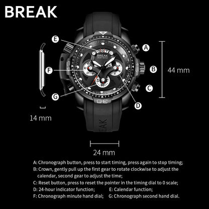 Montre homme luxe à quartz étanche,montre chronographe.