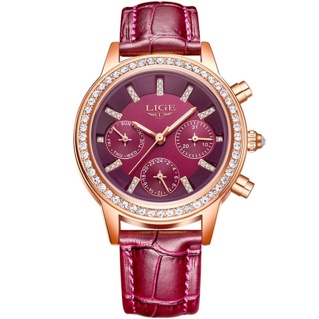 Montre élégante de luxe femmes montres loisirs mode cuir quartz dames.