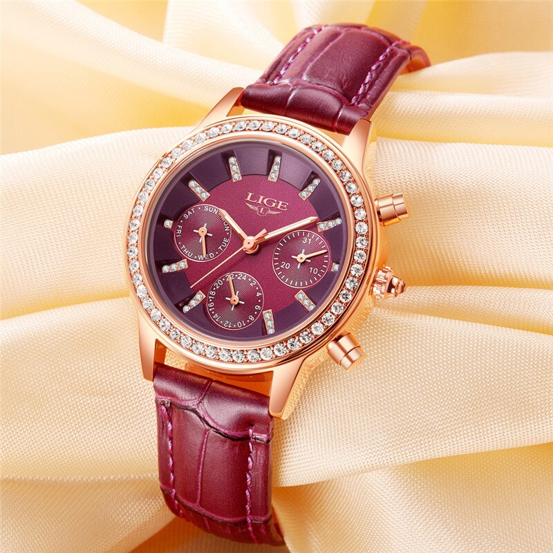 Montre élégante de luxe femmes montres loisirs mode cuir quartz dames.