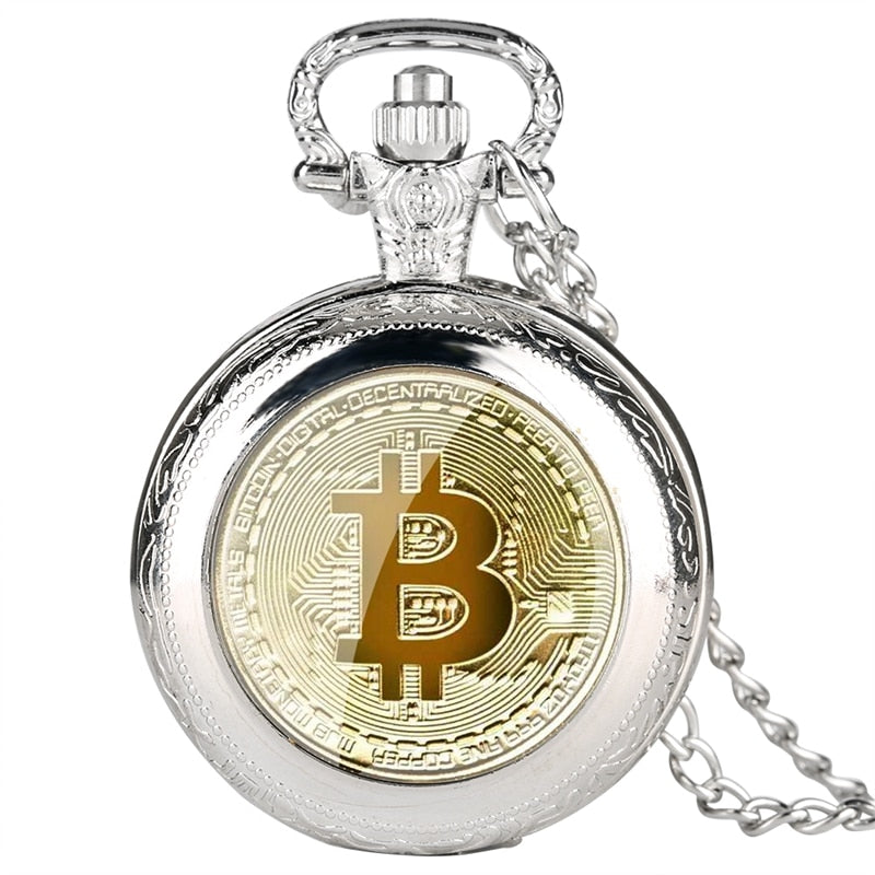 Montre de poche à quartz rétro plaquée fongique Bitcoin.