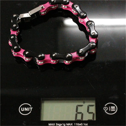Bracelet élégant chaîne de vélo rose en acier inoxydable.