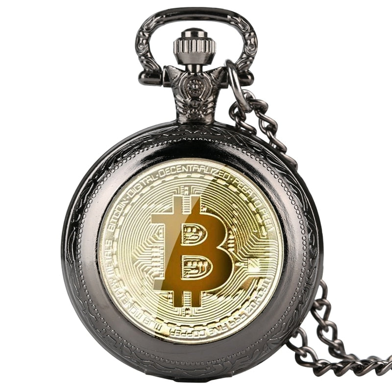 Montre de poche à quartz rétro plaquée fongique Bitcoin.
