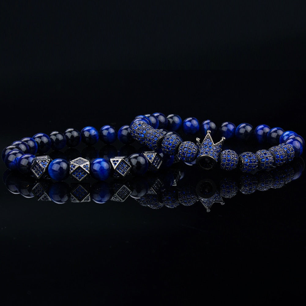 Bracelets en œil de tigre naturel pour hommes et femmes ensemble de 2 pièces.